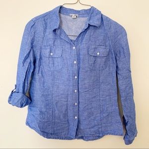 Dalia Collection Blue Linen Blend Button Up Shirt